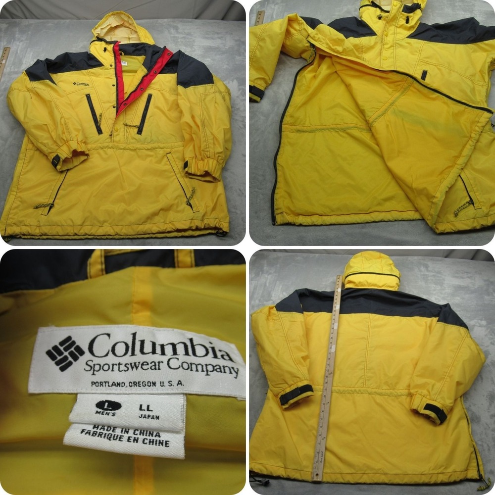 Columbia Jacket Mens‎ Large Yellow Water Resistant Pullover Side Zip Anorak VTG